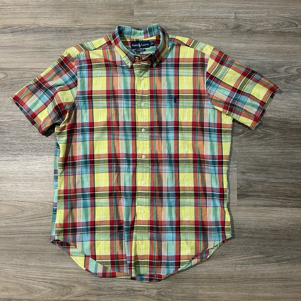 Vintage 90s Polo Ralph Lauren Plaid Classic Fit Shirt Men's Large Colorful Y2K